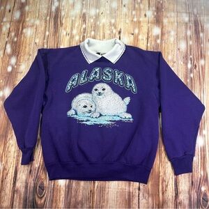 Vintage 90s Alaska Seal Graphic Sweatshirt 
Size Large Purple